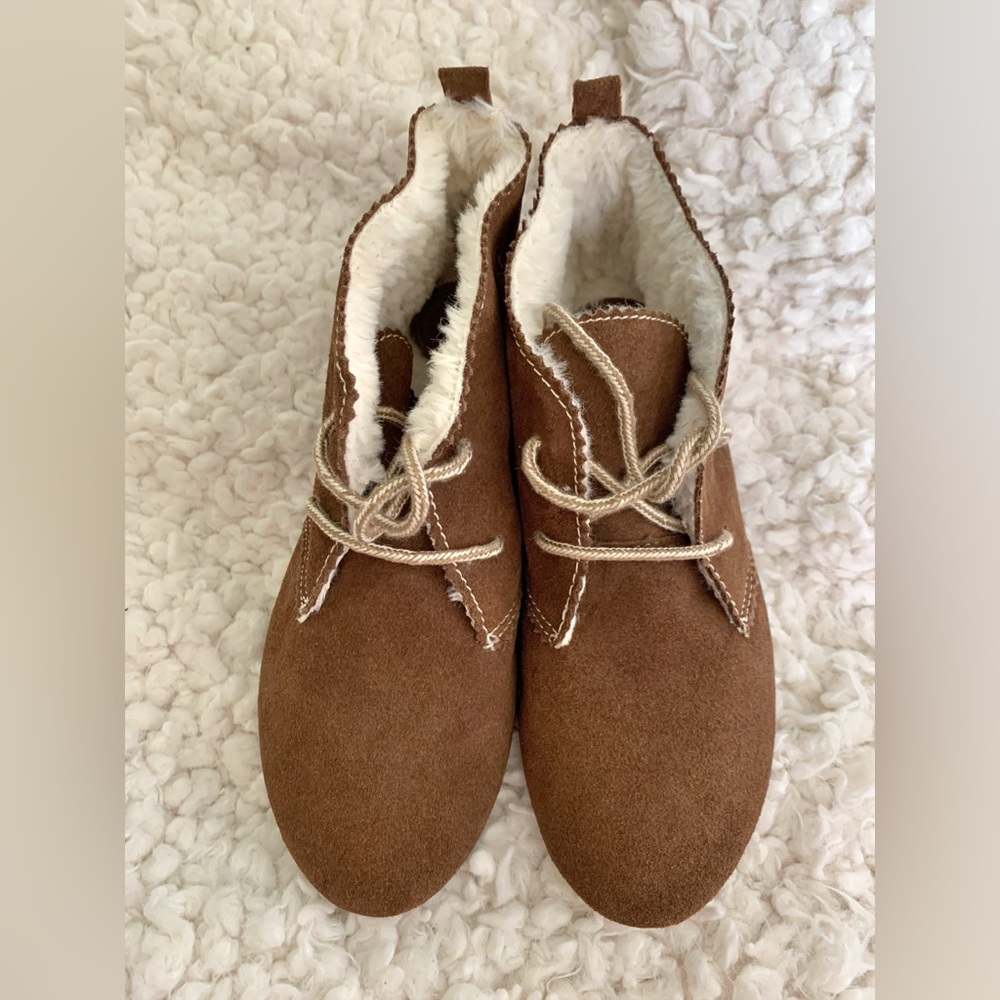 Roxy Montauk 100% Leather Upper Brown & Faux Fur Lined Shoes Flats 9